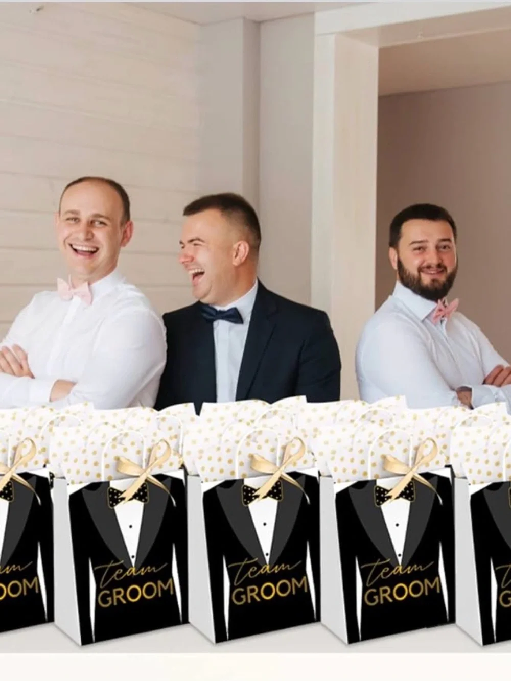 Team Bride and Team Groom Party Favor Gift Bags - Gold & Black